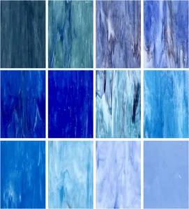 12 Sheets Stained Glass Pack, 6" X 4" Cathedral Art Mosaic Glass Tiles, Mixed Bl - Picture 1 of 12