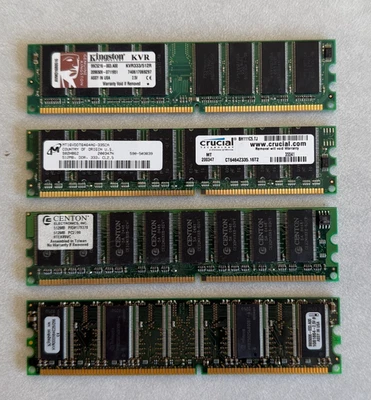 Lot of 4× 184-pin DDR (DDR1) DIMMs (3x 512 MB + 1x 256 MB) - Image 1 of 2