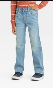 Cat & Jack Jeans Boys 7 Light Wash Straight Leg Denim Pants Youth Distressed - Picture 1 of 4