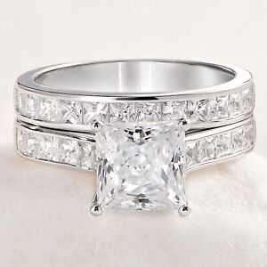 Engagement Wedding Ring Set For Women  925 Sterling Silver Princess AAAAA Cz