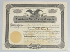 1908 INVESTMENT SALES AGENCY COMPANY Stock Certificate NEW JERSEY