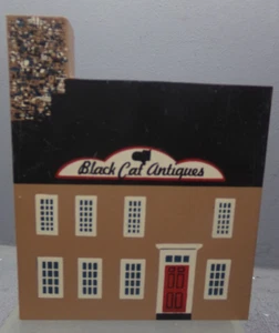 CATS MEOW AMERICANA ESTANTE DE MADERA GATO NEGRO ANTIGÜEDADES - Imagen 1 de 2