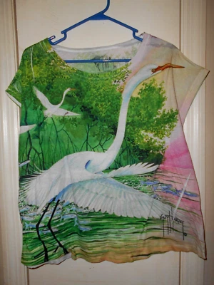 Guy Harvey Egret Ladies Large Multicolor Cap Sleeve Pullover Top. - Image 1 of 3