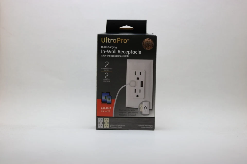 GE UltraPro Tamper Resistant 24w Dual USB Receptacle for iPhone 11