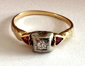 Antiker Damenring 14K Gelbgold Palladium Kopf natürlicher Diamant Größe 5,5 - Bild 1 von 21