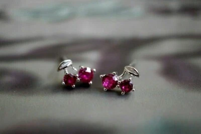 0.80Ct Round Cut Simulated Pink Ruby 14K White Gold Plated Stud Women's Earrings - Изображение 1 из 4