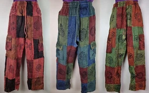 S-5XL Patchwork Cotton Combat Trousers Hippy Boho Pants Festival Casual HT27 - Picture 1 of 15