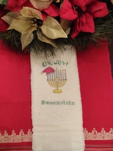 CHRISMUKKAH PERSONALIZED HAND TOWEL JEWISH CHRISTMAS MENORAH FUNNY OY, JOY ! - Picture 1 of 1