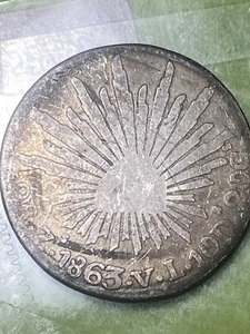 1863 Zs VL Mexiko Silber 2 Real VG Münze LQQK - Bild 1 von 10
