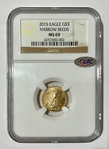 Mint Error: 2015  $5 - 22K Gold American Eagle NGC MS 69 Narrow Reeds-002 - Picture 1 of 4