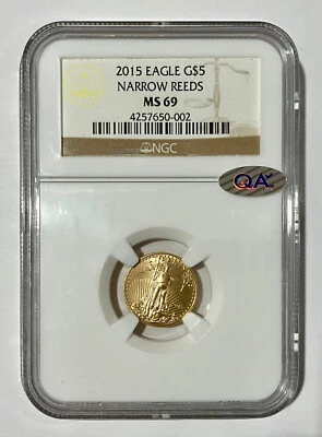 Mint Error: 2015  $5 - 22K Gold American Eagle NGC MS 69 Narrow Reeds-002 - Image 1 of 4