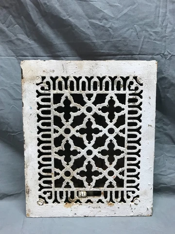 Antique Cast Iron Gothic Heat Grate Floor Register 8x10 VTG White Old 1132-23B Cover