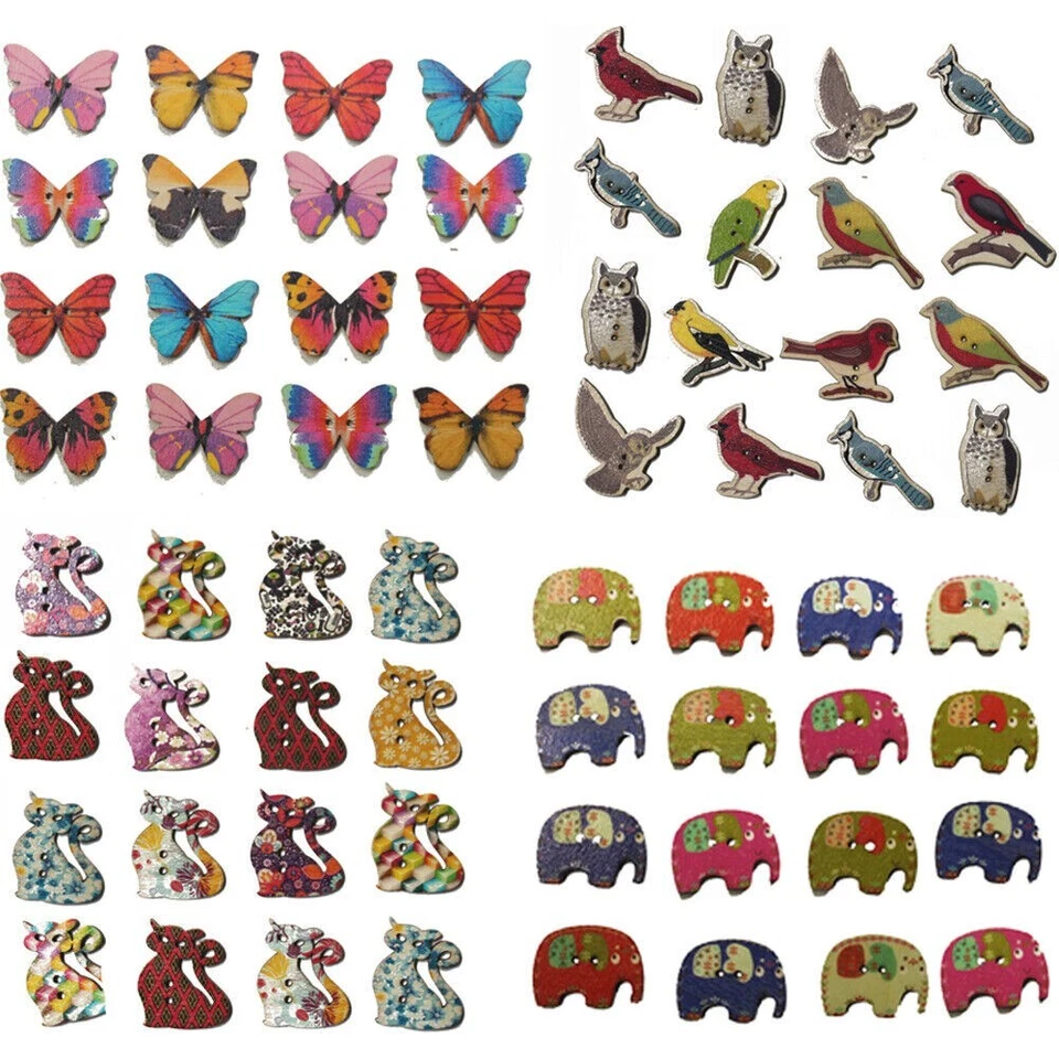 Novelty Buttons 2 Hole Animals Cute Pretty Love Heart Skull Multi Coloured  - Image 1 of 1