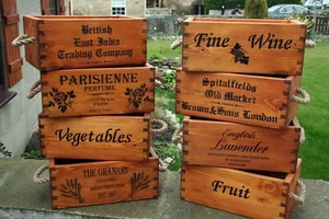 RUSTIC VINTAGE STYLE WOOD STORAGE BOXES TRUG CRATE Free Personalisation - Picture 1 of 23
