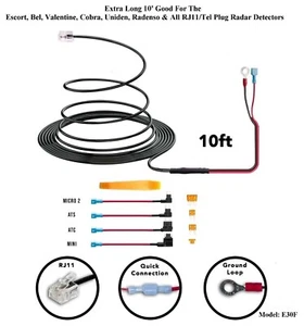 Bonito kit de cables completo para detectores de radar enchufe Escort, Uniden, V1 Tel/RJ11 - Imagen 1 de 7