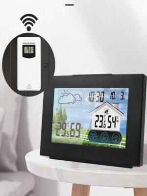 Multifunction LCD Display Digital Alarm Clock LED Temperature Weather Station AU - Image 1 of 4