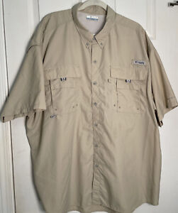 Columbia PFG Shirt Mens XXXL Tan Vented Fishing Shirt Short Sleeve Omni Shade 3X