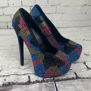 Steve Madden Shoes Womens 7.5 Dyvinal Pump Platform Rhinestone Heels Multicolor - Picture 1 of 9