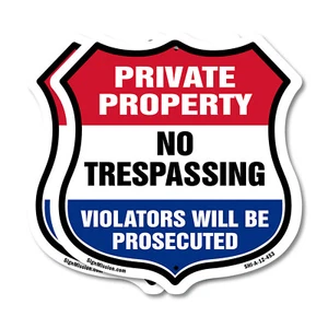 Private Property Shield Sign No Trespassing Violators Will B Shield Shaped Sign - Picture 1 of 41