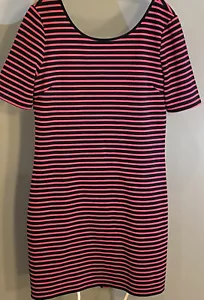 Annabella Women’s Large Dress Striped Pink And Black Full Back Zipper Casual - Picture 1 of 6