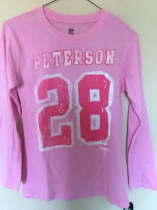 (New) NFL VIKINGS PETERSON 28, GIRLS PINK SHIRT, SIZE 14 LARGE - Picture 1 of 4