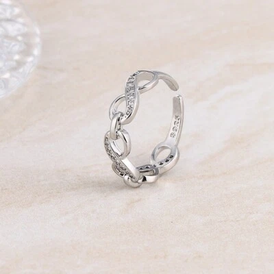 925 Sterling Silver Infinity Ring Cubic Zirconia Solid Silver Gift Accessory - Image 1 of 4