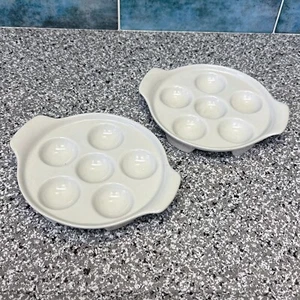 Pair Porcelain 5 1/2" Round Escargot Dishes with Handles White - Picture 1 of 4