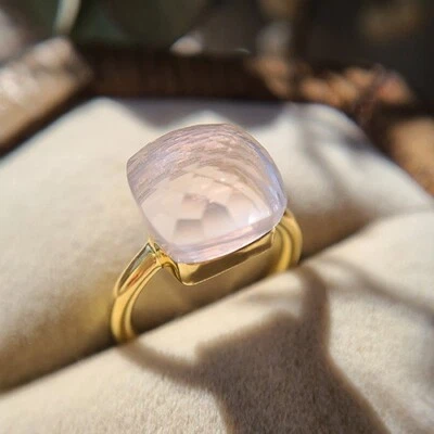 Anillo gema cojín cuarzo rosa plata de ley 925 minimalista regalo de Navidad Foto 1 de 4