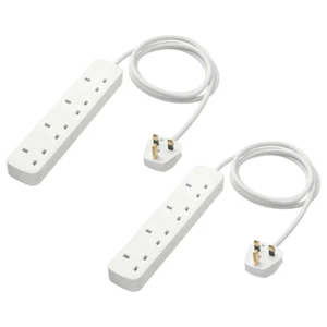 4 Way Extension Lead 1.5m White Plug Socket Power Strip UK Mains Cable – 2 Pack - Picture 1 of 2