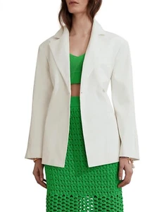Country Road Cotton Cinched Double Breasted Blazer White Size 6 - Picture 1 of 10