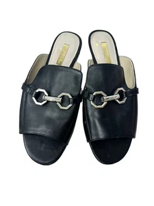LOUISE ET CIE Black Link Leather Flat Mules Shoes Sz 7.5 M - Picture 1 of 8