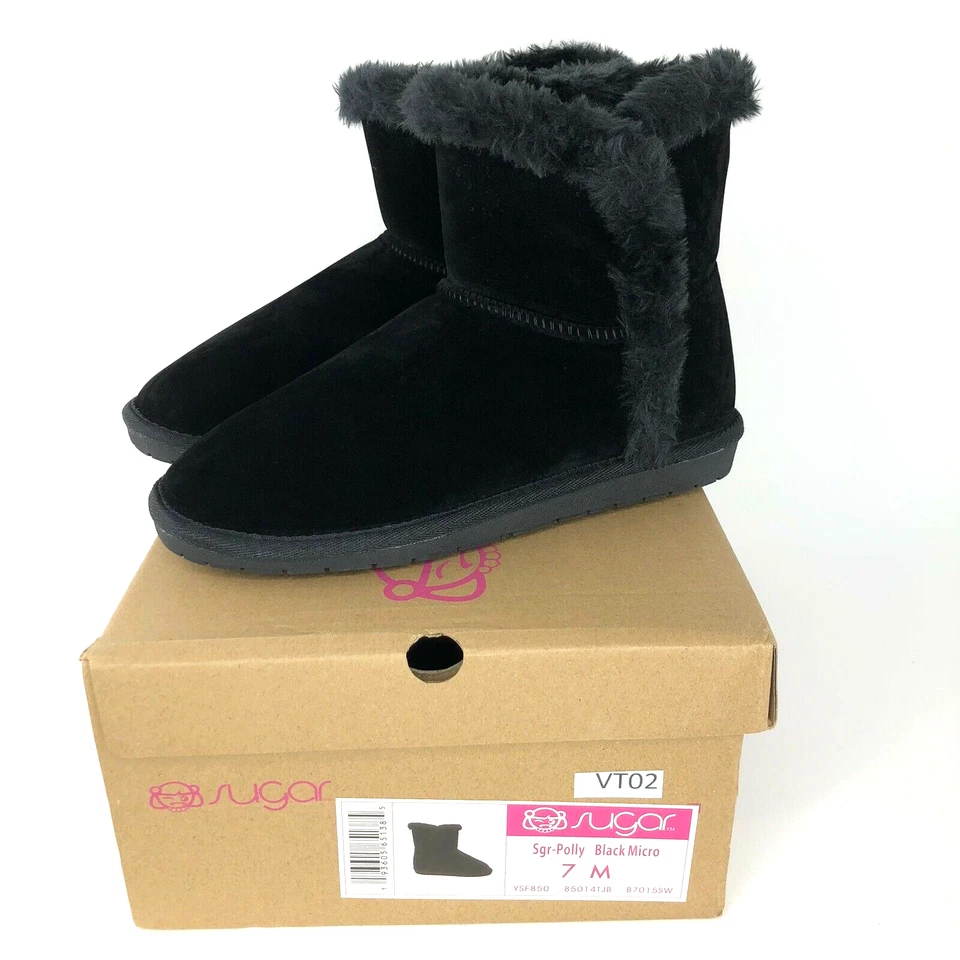 Sugar Womens Ankle Boots 7M Polly Black Microfiber Velvet