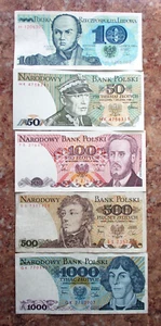 OLD BANKNOTES OF POLAND (PEOPLE'S REPUBLIC) BEM SWIERCZEWSKI KOSCIUSZKO KOPERNIK - Picture 1 of 2