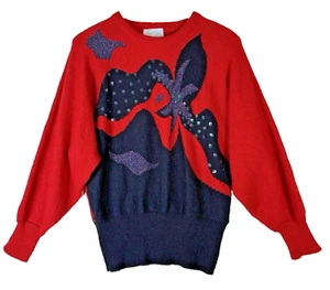 Vintage Regency Collection For Joyce Damen Pullover Gr. M rot schwarz abstrakt Pailletten - Bild 1 von 12