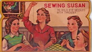 Nähen Susan 70 Goldaugen Nadeln mit Einfädler Vintage Set größtenteils komplett - Bild 1 von 2