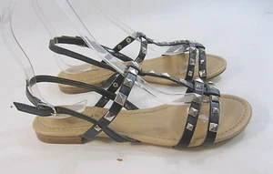 new Summer Black Silver Stud Open Toe Back Straps Sandals WOMEN Size 7.5 - Imagen 1 de 4