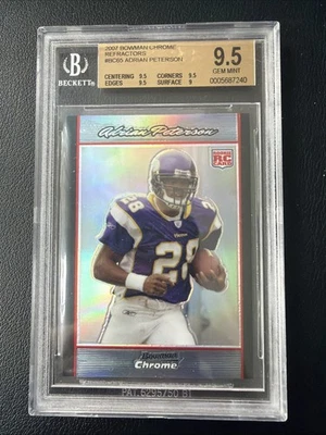 2007 Bowman Chrome Adrian Peterson Rookie Refractor RC #BC65 BGS 9.5 Vikings - Image 1 of 2