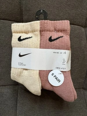 Nike Youth Shoe Size 10C-3Y Dri-Fit 6 Pairs Cushioned Crew Socks XS 5-7 Natural - Image 1 of 2