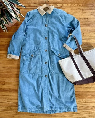 Vtg Womens Medium LL Bean Chore Duster Canvas Barn Jacket Coat Aztec Wool Lined - Image 1 of 4