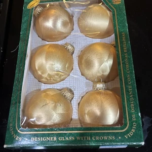 Vintage Krebs Antik Gold Glas Weihnachtsschmuck 6er Set IOB Jasmin Eis EPOC - Bild 1 von 4
