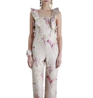 Mono Zimmermann Winsome Delantal Talla 2/12 au Púrpura Lino Floral Volantes Corbata Foto 1 de 4