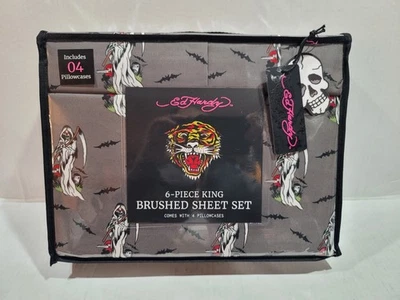  Ed Hardy Grim Reaper 6 Piece King Brushed  Sheet Set  Brand New In Package  - Image 1 of 3