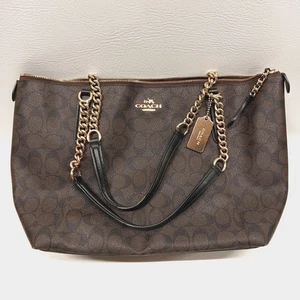 BORSA A TRACOLLA COACH AVA CATENA MARRONE/NERO/ORO con PORTACHIAVI AUTENTICA - Foto 1 di 14