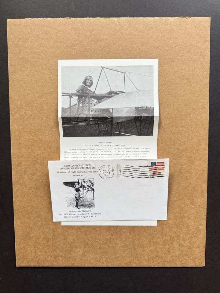 US 1976 Flight Millstone Cover#42 +1st US-Women-Obtaining-FAI-Cert +Info Page - Image 1 of 1