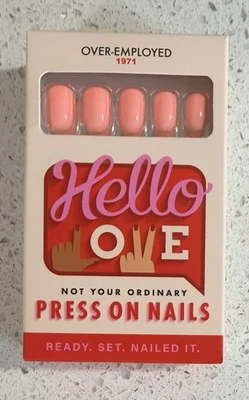 Hello Love Press On Short Square Shiny Coral Over-Employed 🪸 - Image 1 of 2