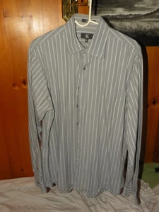 Calvin Klein Größe L weiß blau Buchstaben Baumwolle Langarm Hemd gestreift Herren - Bild 1 von 14