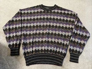 Rare Vintage MONDO DI MARCO (Diamond Shape Beautiful Colors) Sweater 90s Italy M - Picture 1 of 5