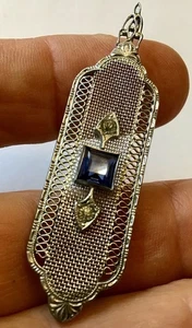 VINTAGE ART DECO ANHÄNGER BLAU UND KLAR STRASS FILIGRAN K11 - Bild 1 von 2