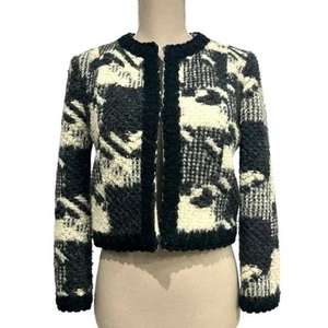 Zara Woman Tweed Jacket Blazer Collarless Alpaca Blend Mohair Pattern Wool Used - Picture 1 of 7