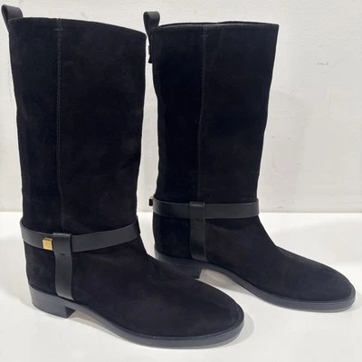 Botas Stuart Weitzman camurça meia panturrilha 9N preto Espanha ajuste estreito estilo equitação - Imagem 1 de 4